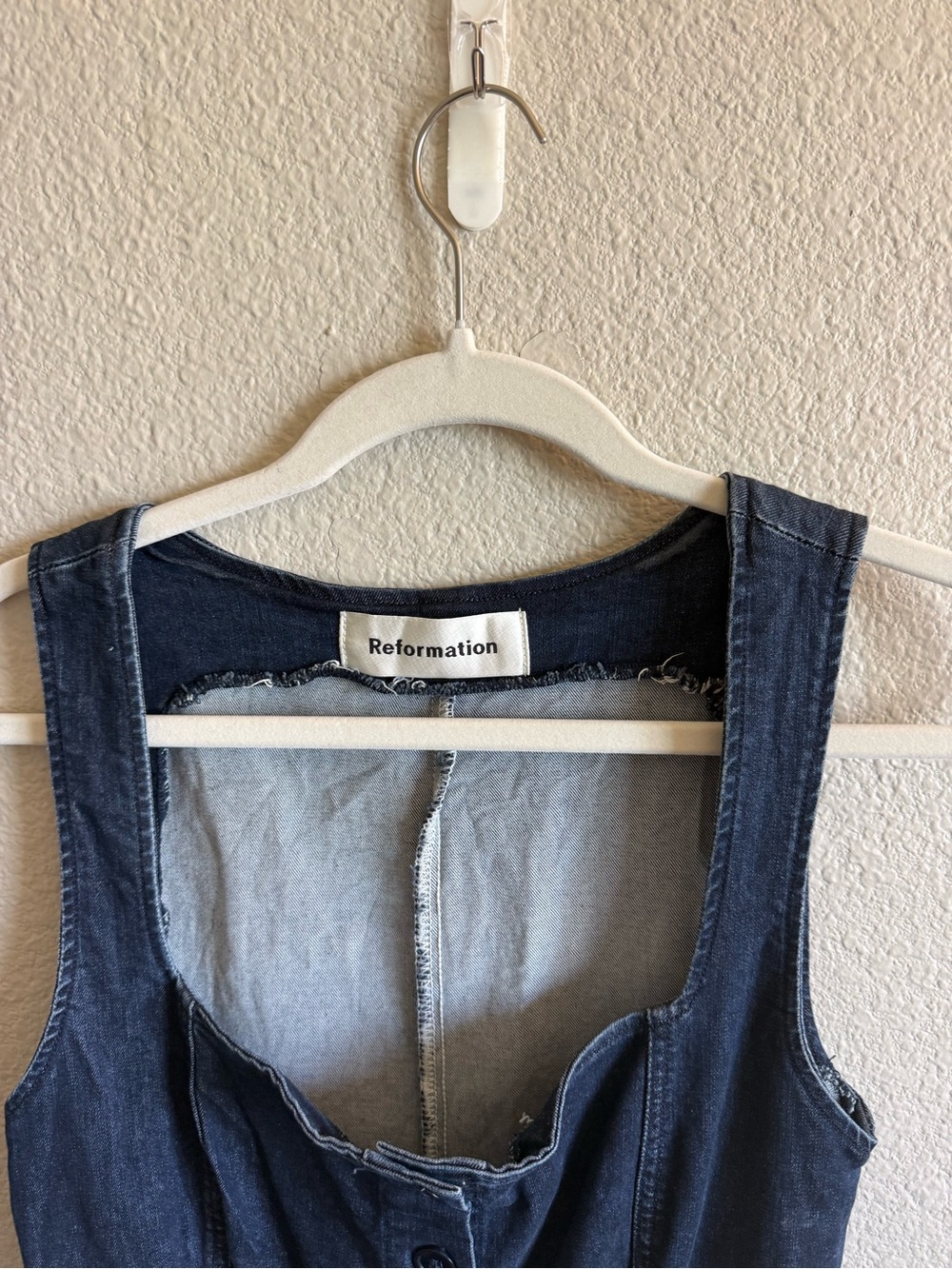 Reformation Lars Denim Mini Dress 100% Cotton Square Neck Dark Wash Size 4 - Picture 4 of 8